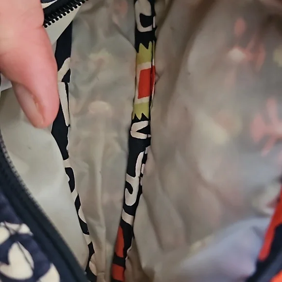 Vera Bradley makeup bag. Navy blue, white, orange and line green. Pre loved - Picture 5 of 8